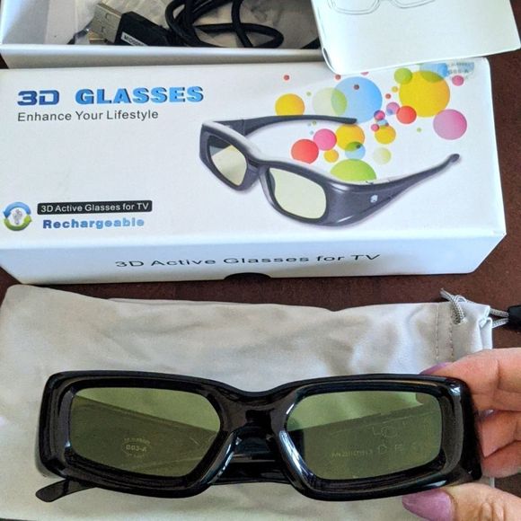 3D Active Shutter Black Glasses for TV Rechargeable USB Cord - Picture 1 of 6